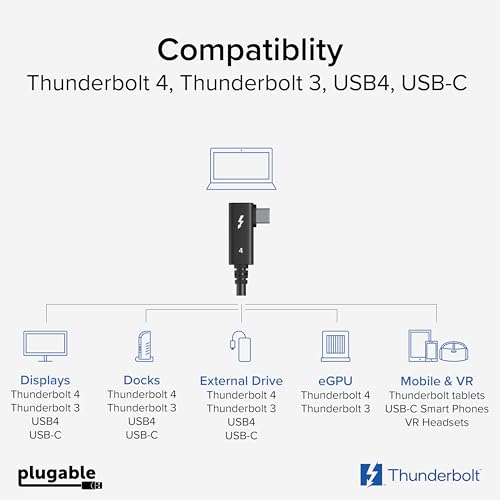 Right Angle Thunderbolt 4 USB-C Cable with 240W Charging and 40Gbps Data Transfer