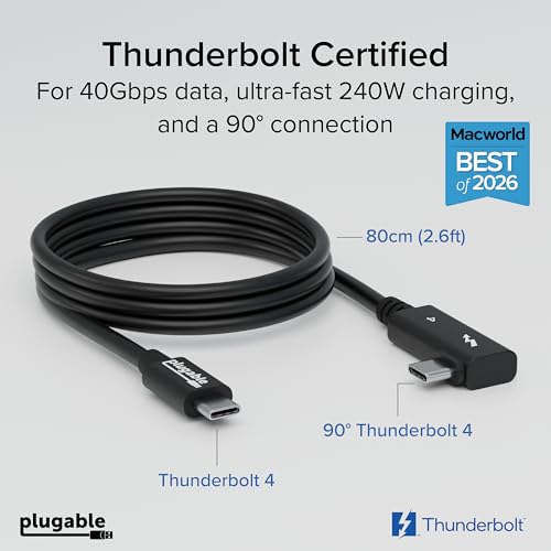 Right Angle Thunderbolt 4 USB-C Cable with 240W Charging and 40Gbps Data Transfer