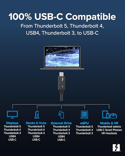 Thunderbolt 5 USB-C Cable with 240W Charging and 80Gbps Speed