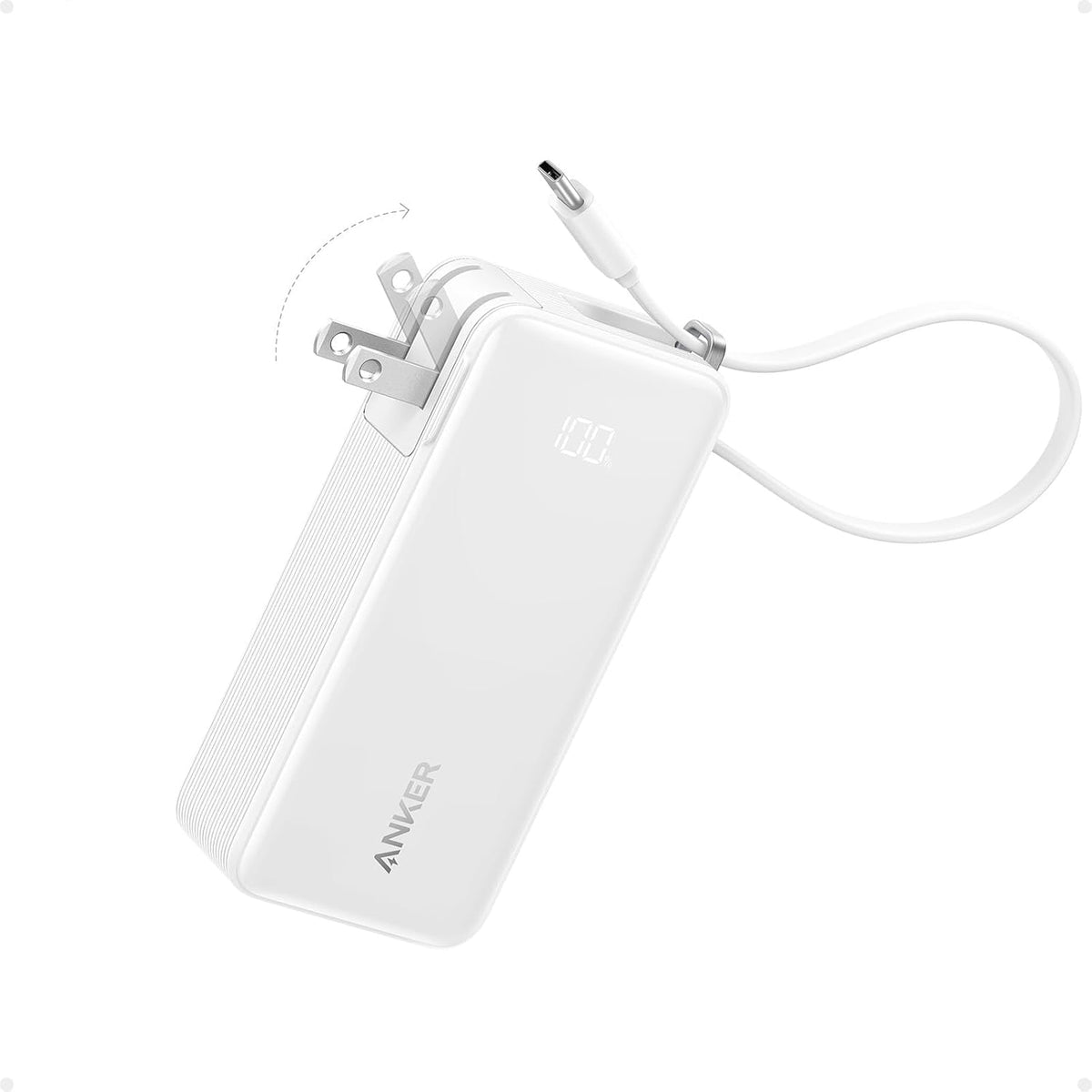 10000mAh 30W Portable Power Bank with Built-In USB-C Cable and Plug