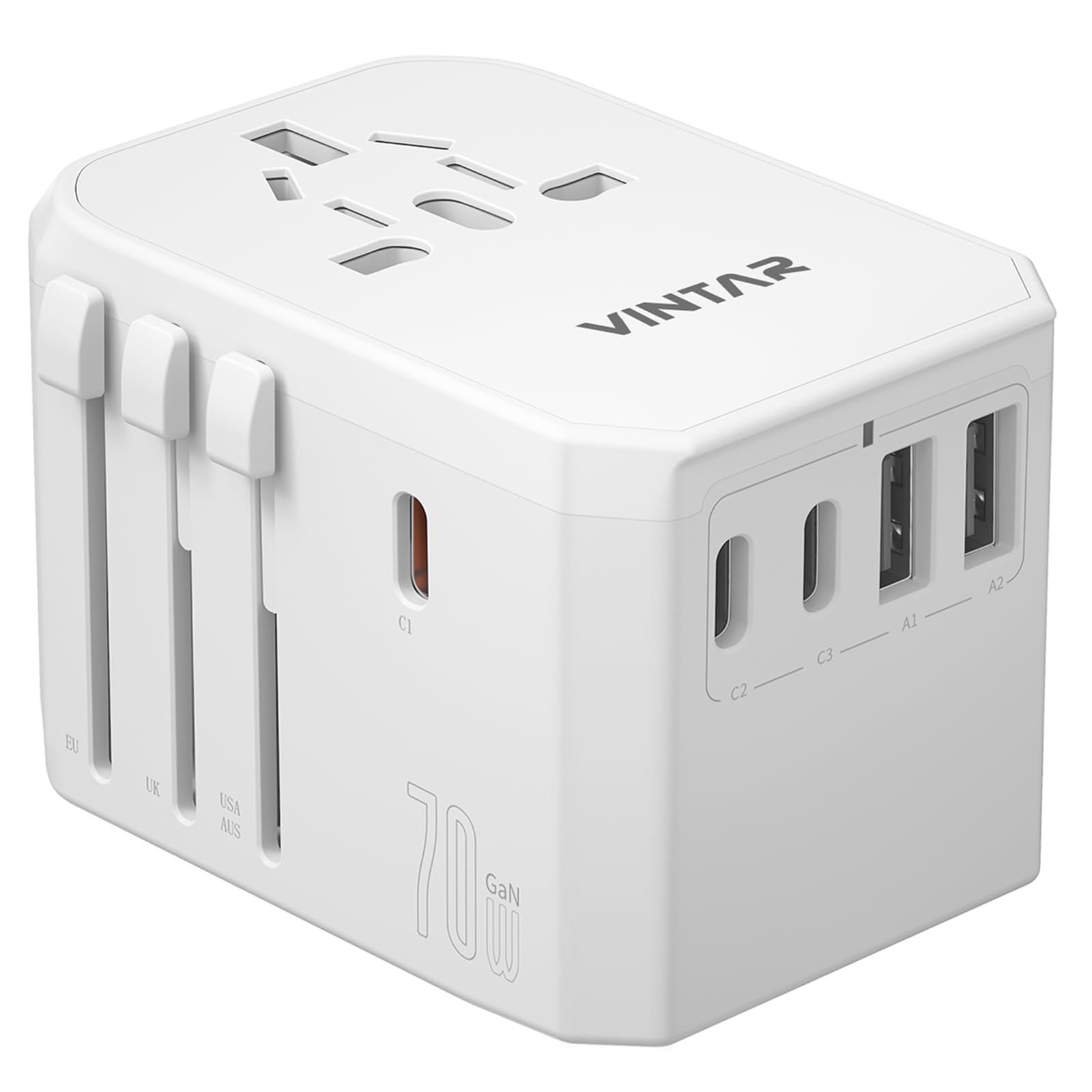 Universal Travel Adapter with 3 USB-C Ports, 2 USB Ports and Worldwide Compatibility