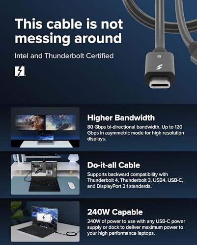 Thunderbolt 5 USB-C Cable with 240W Charging and 80Gbps Speed