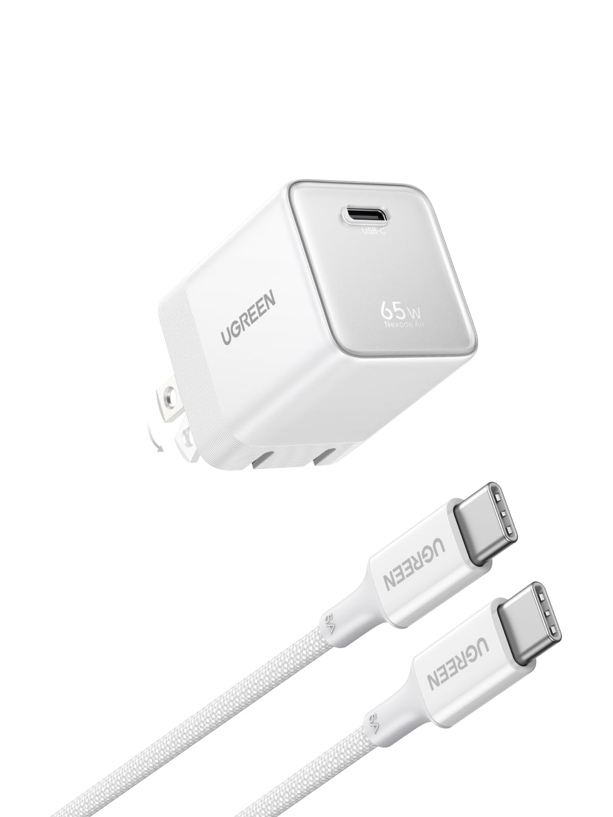 65W GaN USB-C Charger with Foldable Design and Fast Charging Cable