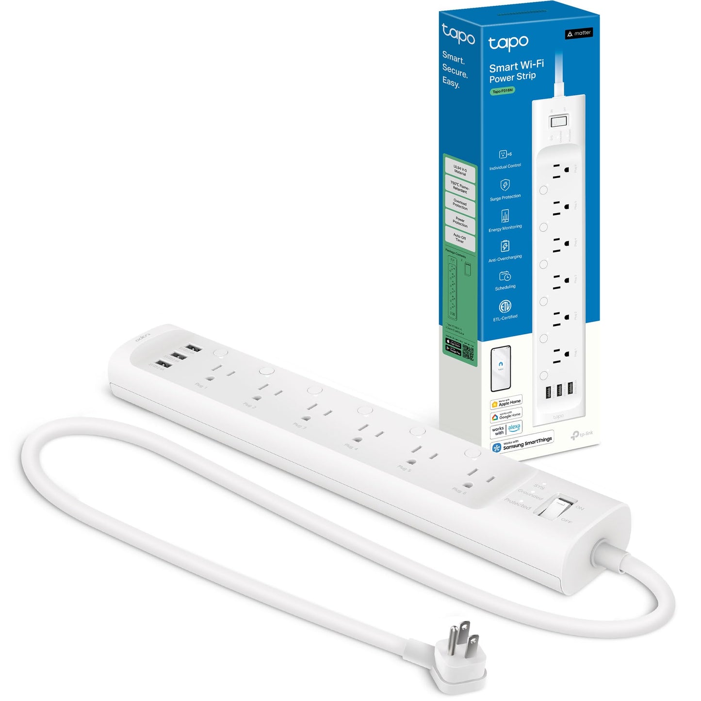 Smart Wi-Fi Power Strip with Energy Monitoring, Surge Protection and USB Ports