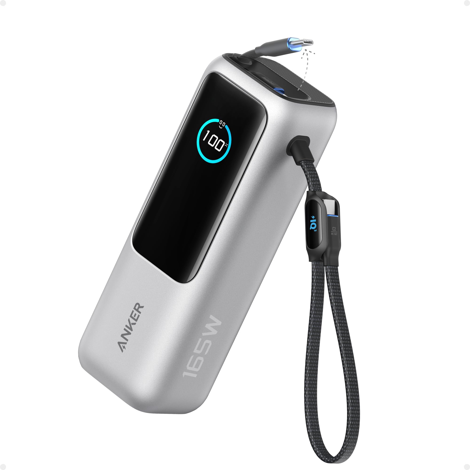 25000mAh 100W USB-C Laptop Power Bank with Built-In Cables