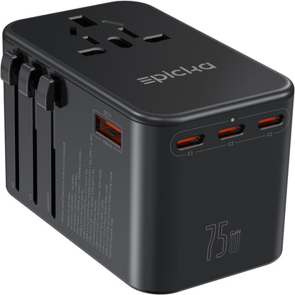 GaN Universal Travel Adapter with 3 USB-C PD Ports and 2 USB-A Ports