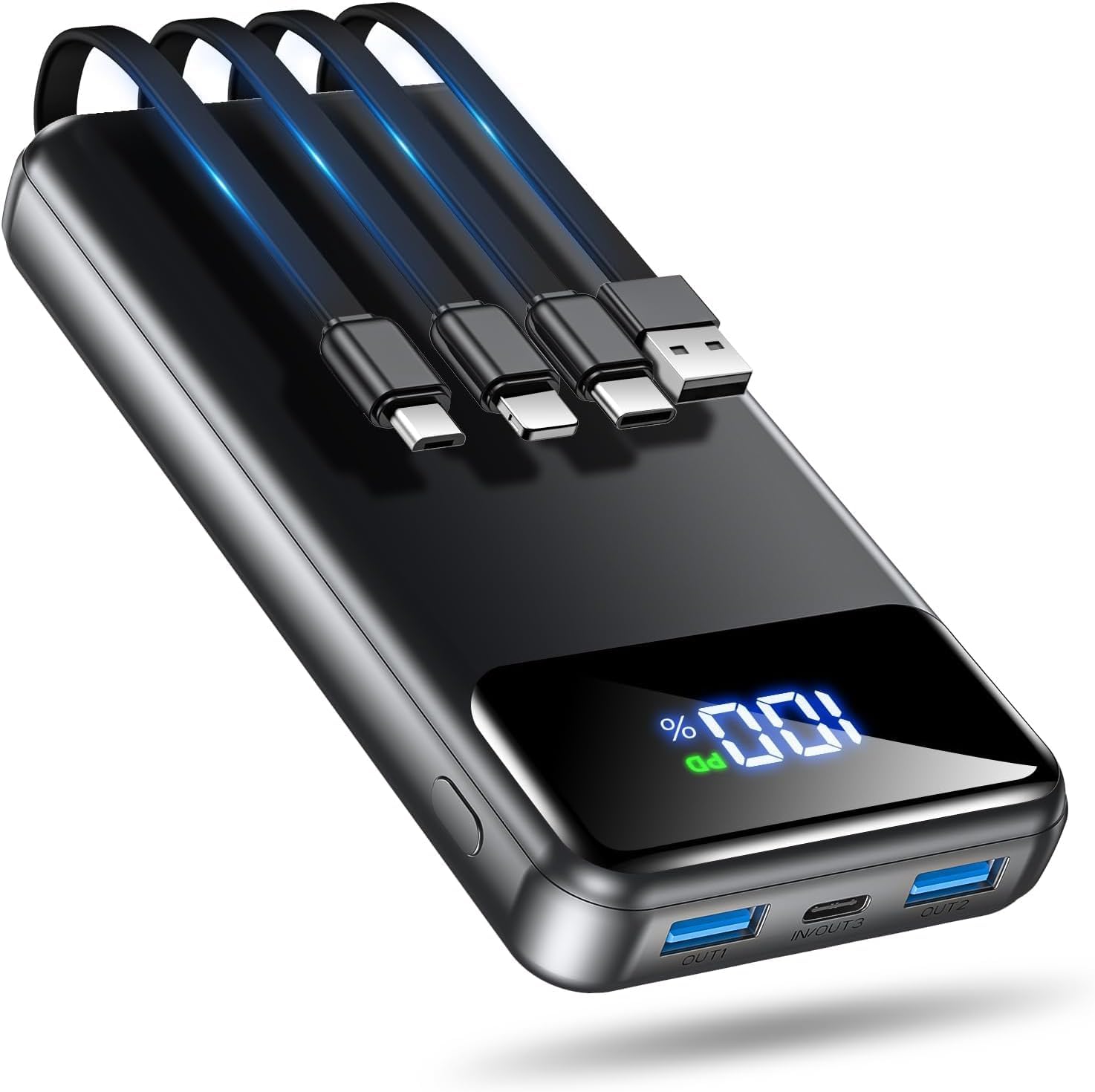 50000mAh Portable Power Bank with Built-In Cables and Fast Charging