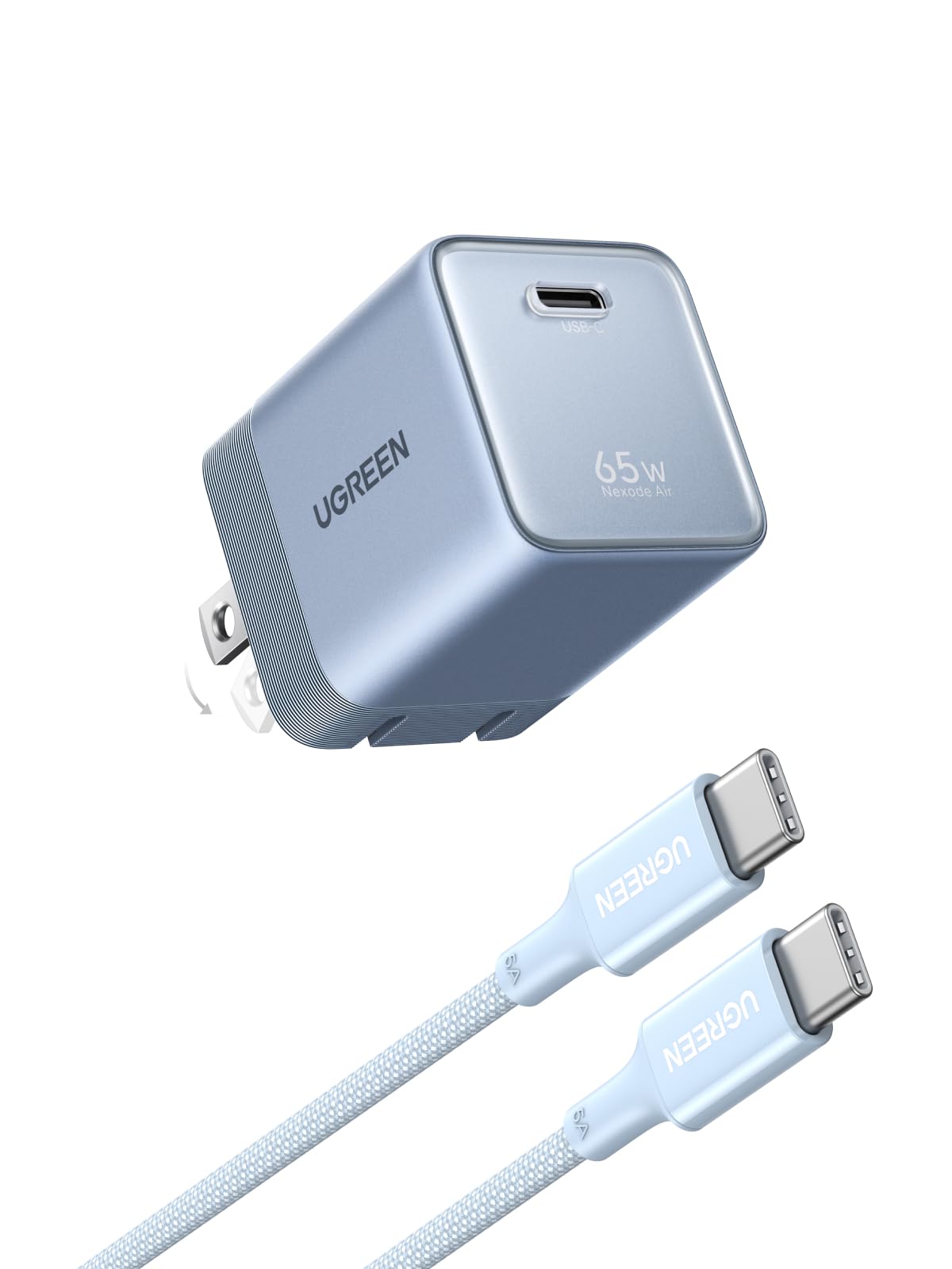 65W GaN USB-C Charger with Foldable Design and Fast Charging Cable