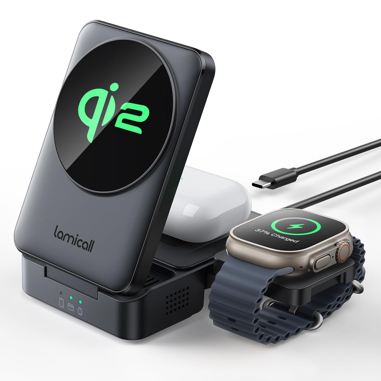 Foldable 3-in-1 Magnetic Wireless Charging Station with Cooling Support