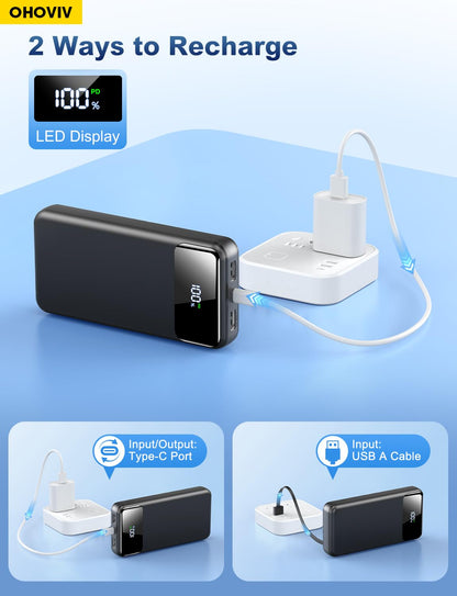 50000mAh Portable Power Bank with Built-In Cables and Fast Charging