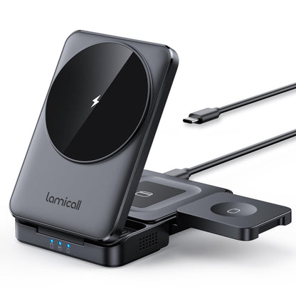 Foldable 3-in-1 Magnetic Wireless Charging Station with Cooling Support