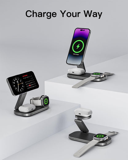Foldable 3-in-1 Magnetic Wireless Charging Station for Apple Devices