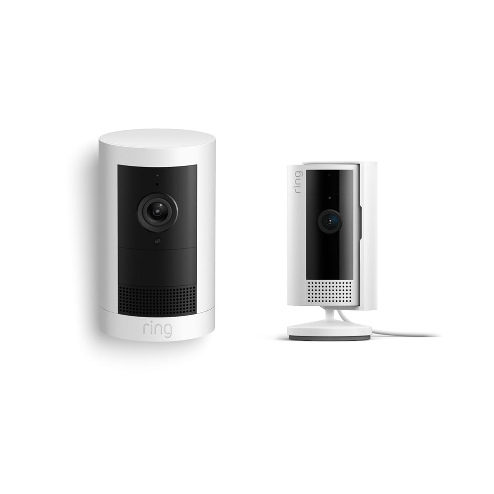 Ring Outdoor Cam Plus, Battery, White with Ring Indoor Cam (2nd Gen), White