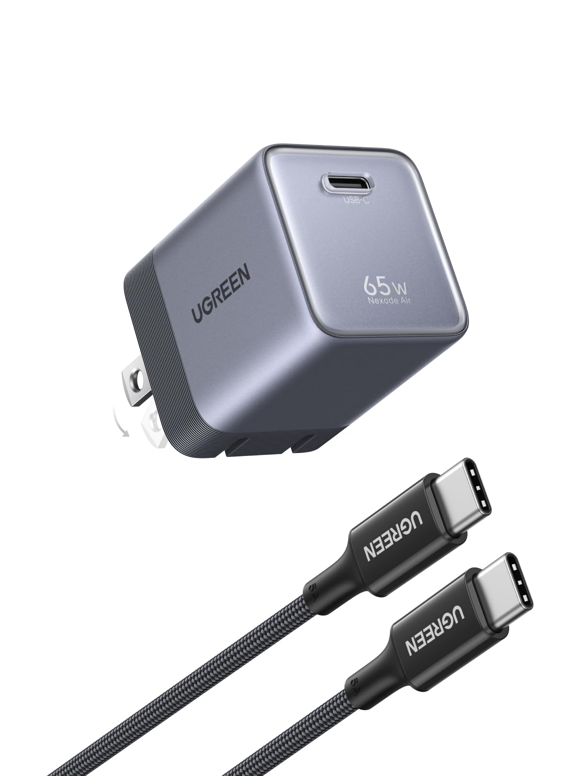 65W GaN USB-C Charger with Foldable Design and Fast Charging Cable
