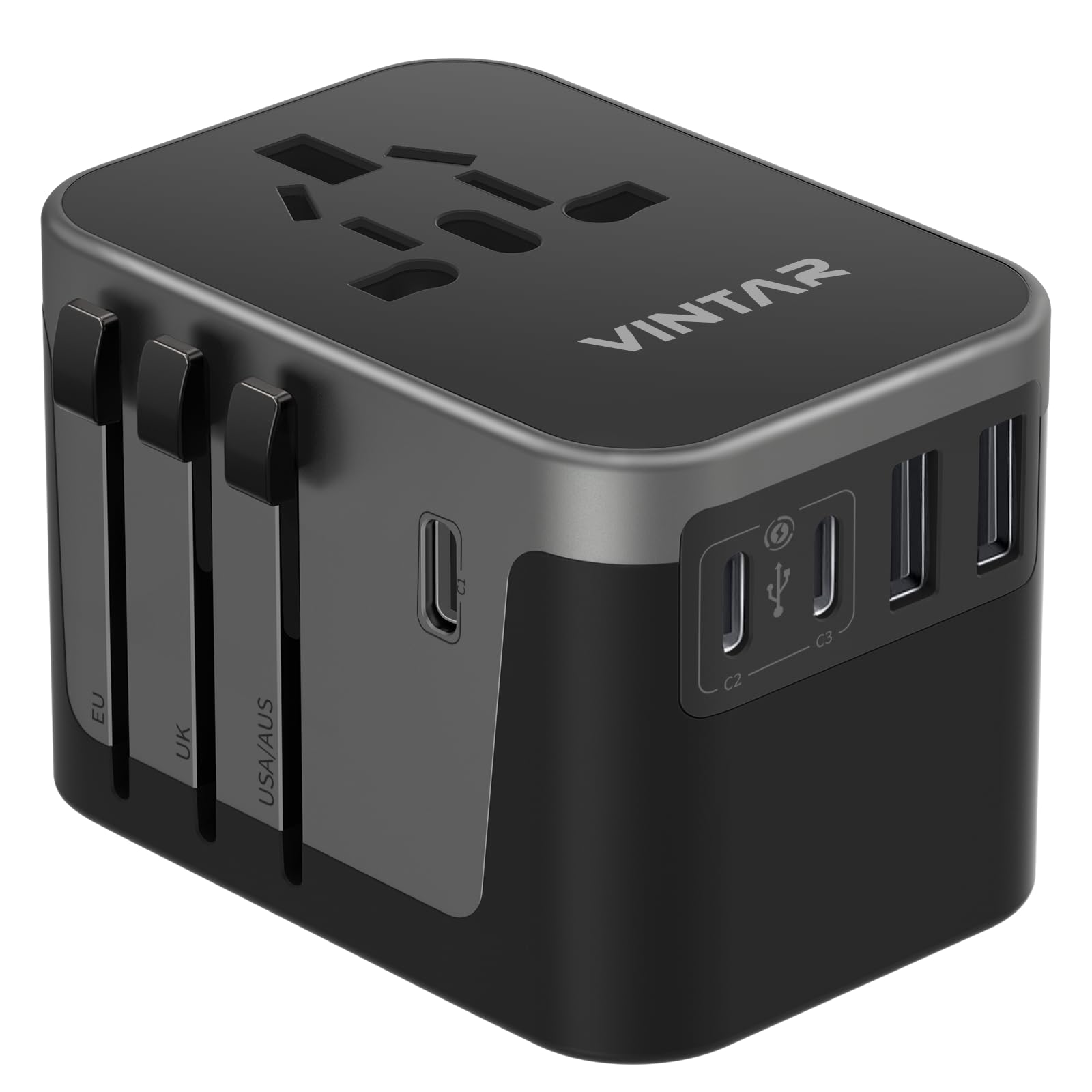 Universal Travel Adapter with 3 USB-C Ports, 2 USB Ports and Worldwide Compatibility