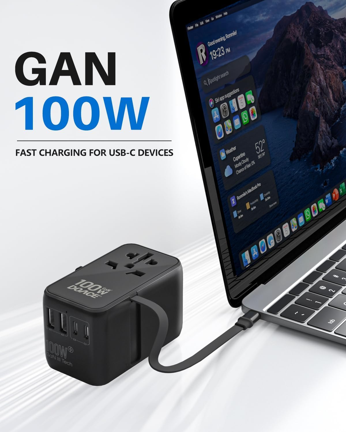 6-in-1 GaN Universal Travel Adapter with Built-In USB-C Cable and Fast Charging