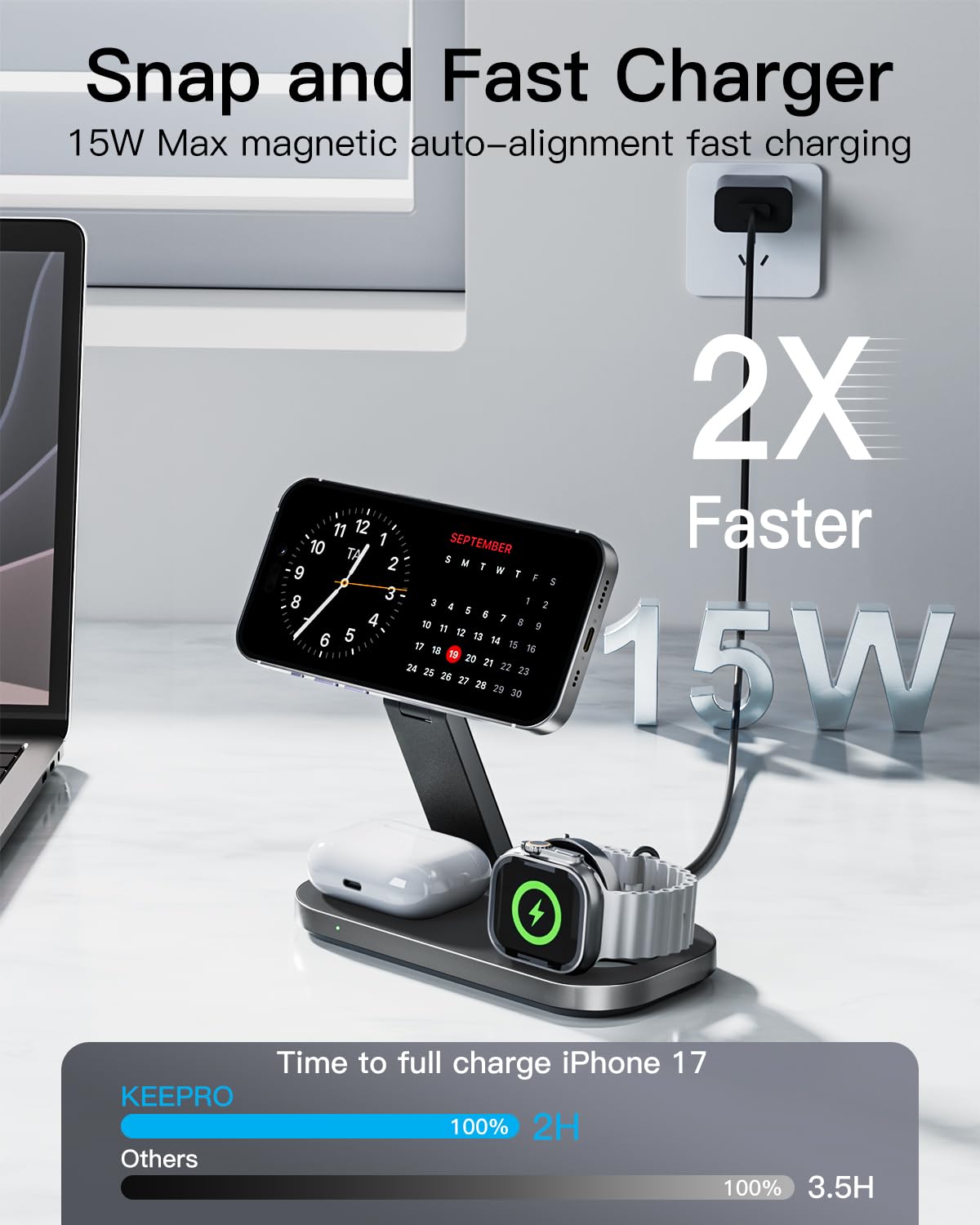 Foldable 3-in-1 Magnetic Wireless Charging Station for Apple Devices
