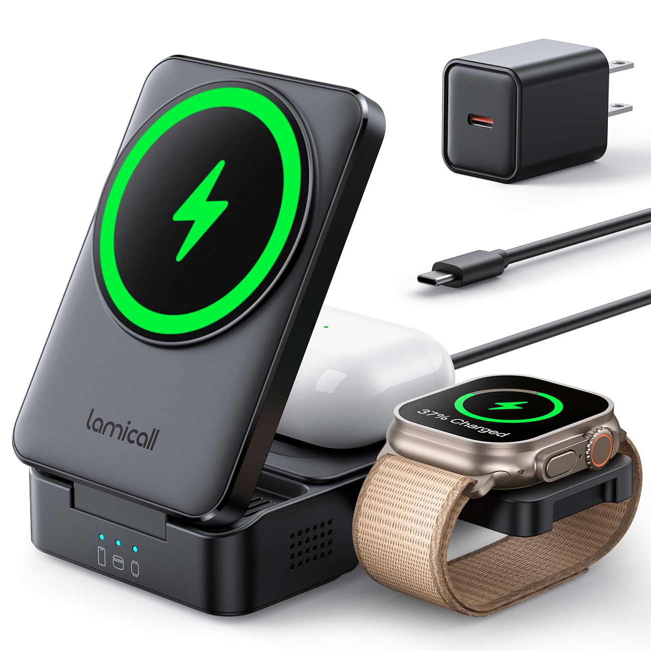 Foldable 3-in-1 Magnetic Wireless Charging Station with Cooling Support