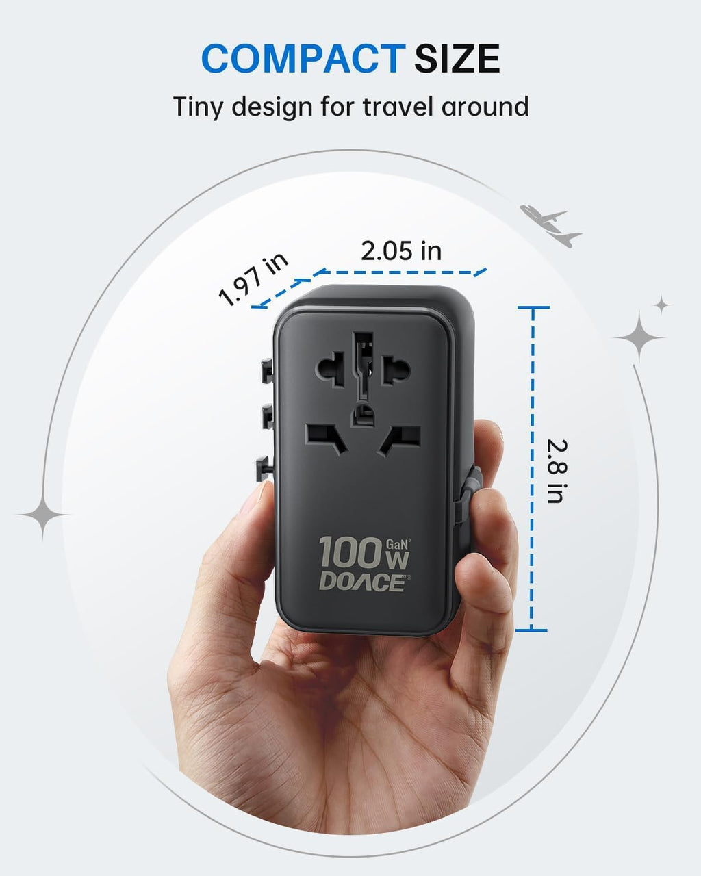 6-in-1 GaN Universal Travel Adapter with Built-In USB-C Cable and Fast Charging
