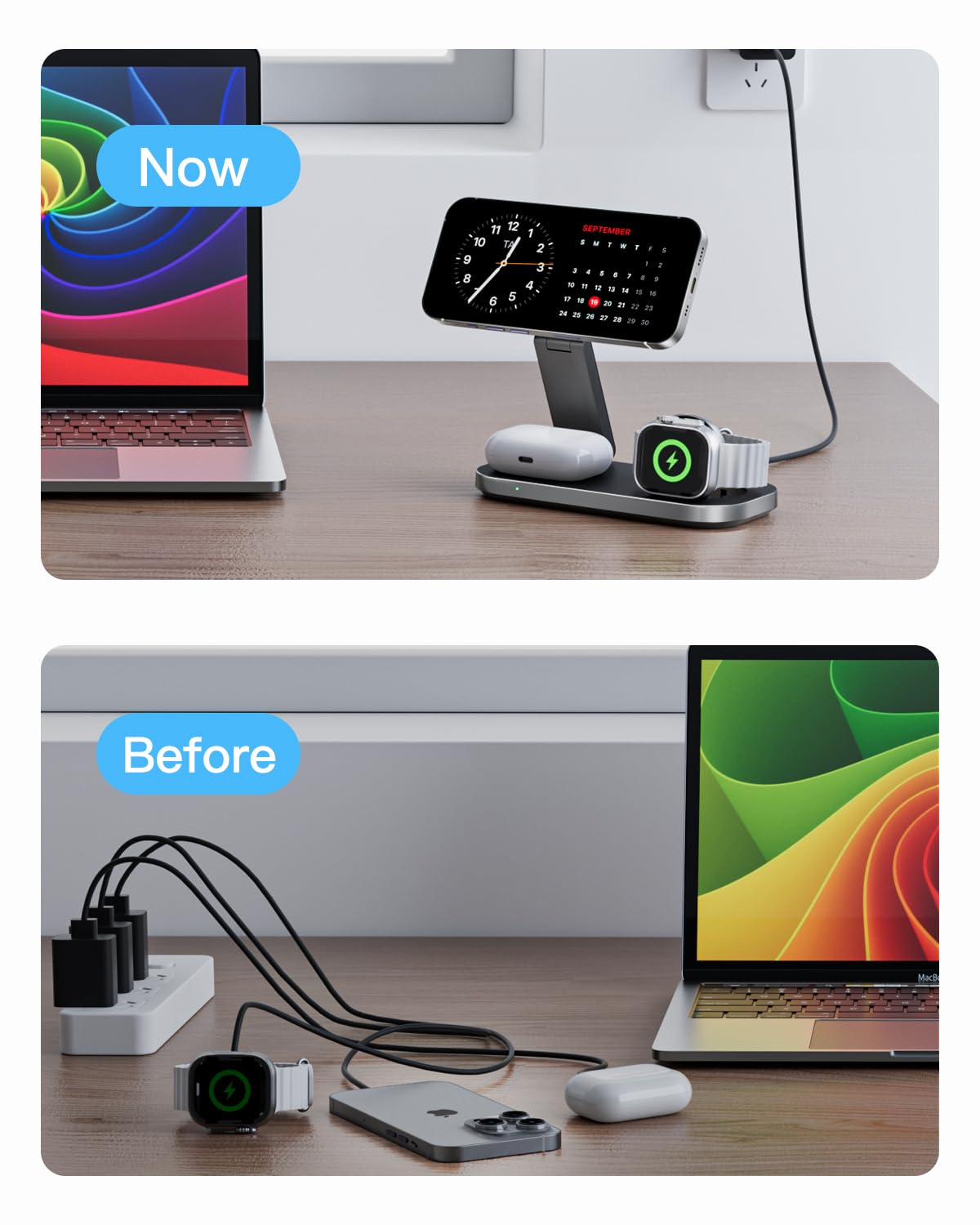 Foldable 3-in-1 Magnetic Wireless Charging Station for Apple Devices