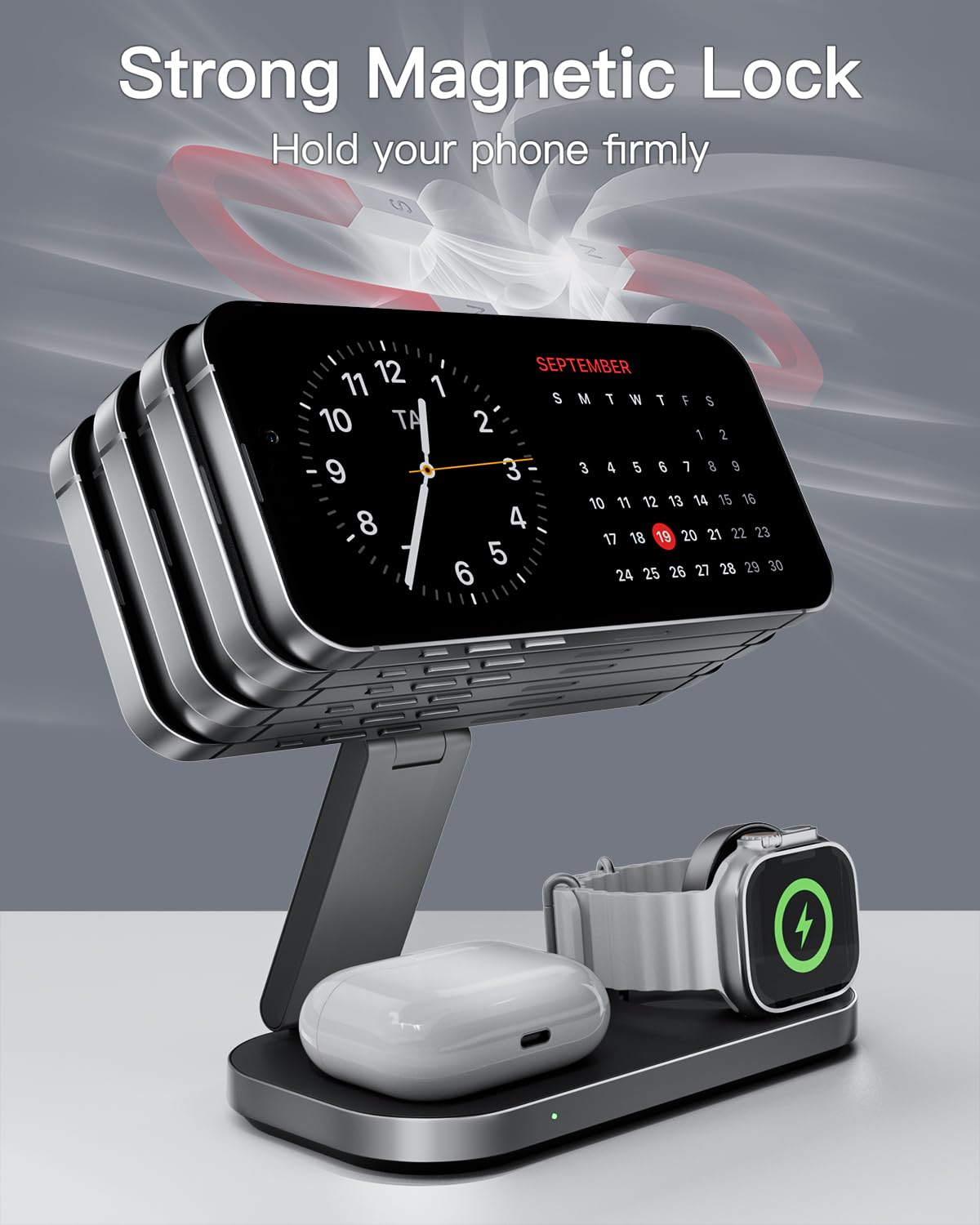 Foldable 3-in-1 Magnetic Wireless Charging Station for Apple Devices