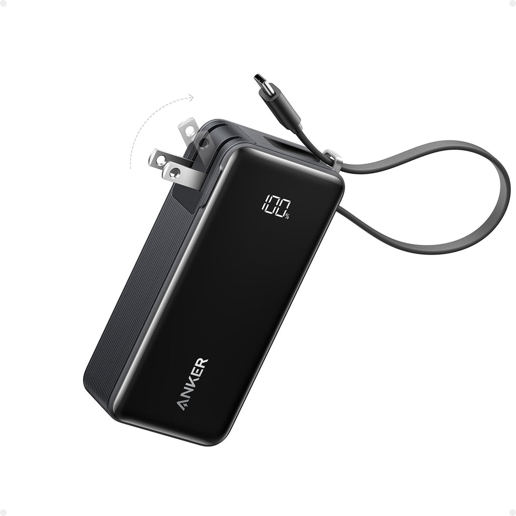 10000mAh 30W Portable Power Bank with Built-In USB-C Cable and Plug
