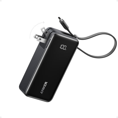10000mAh 30W Portable Power Bank with Built-In USB-C Cable and Plug