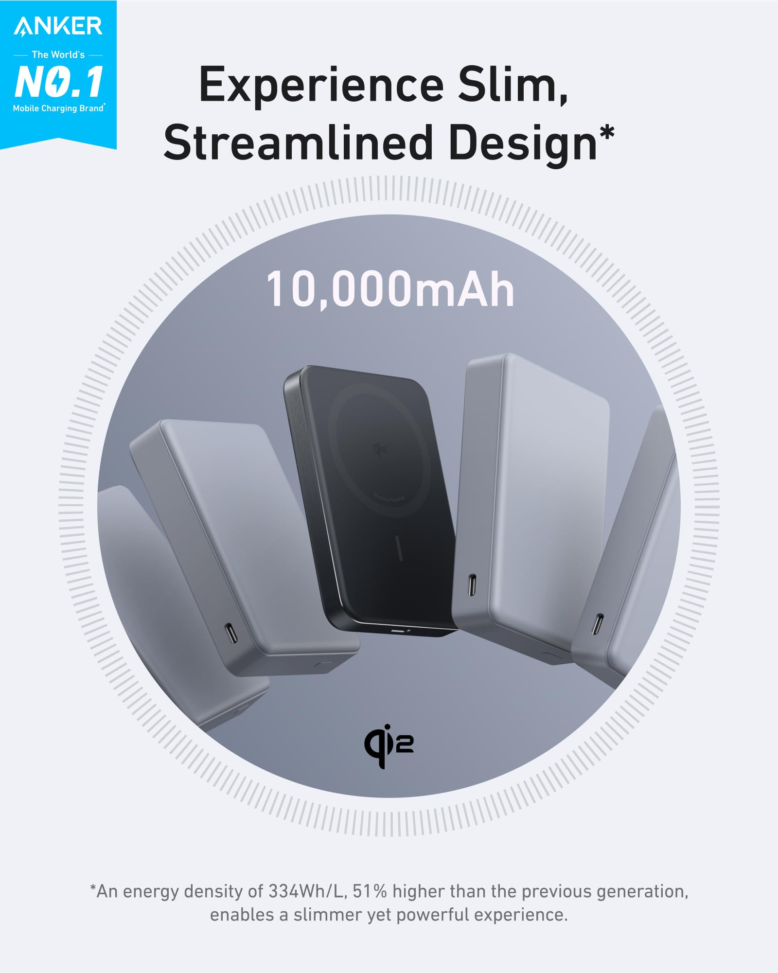 10000mAh Qi2 Magnetic Power Bank with 15W Wireless Charging Support