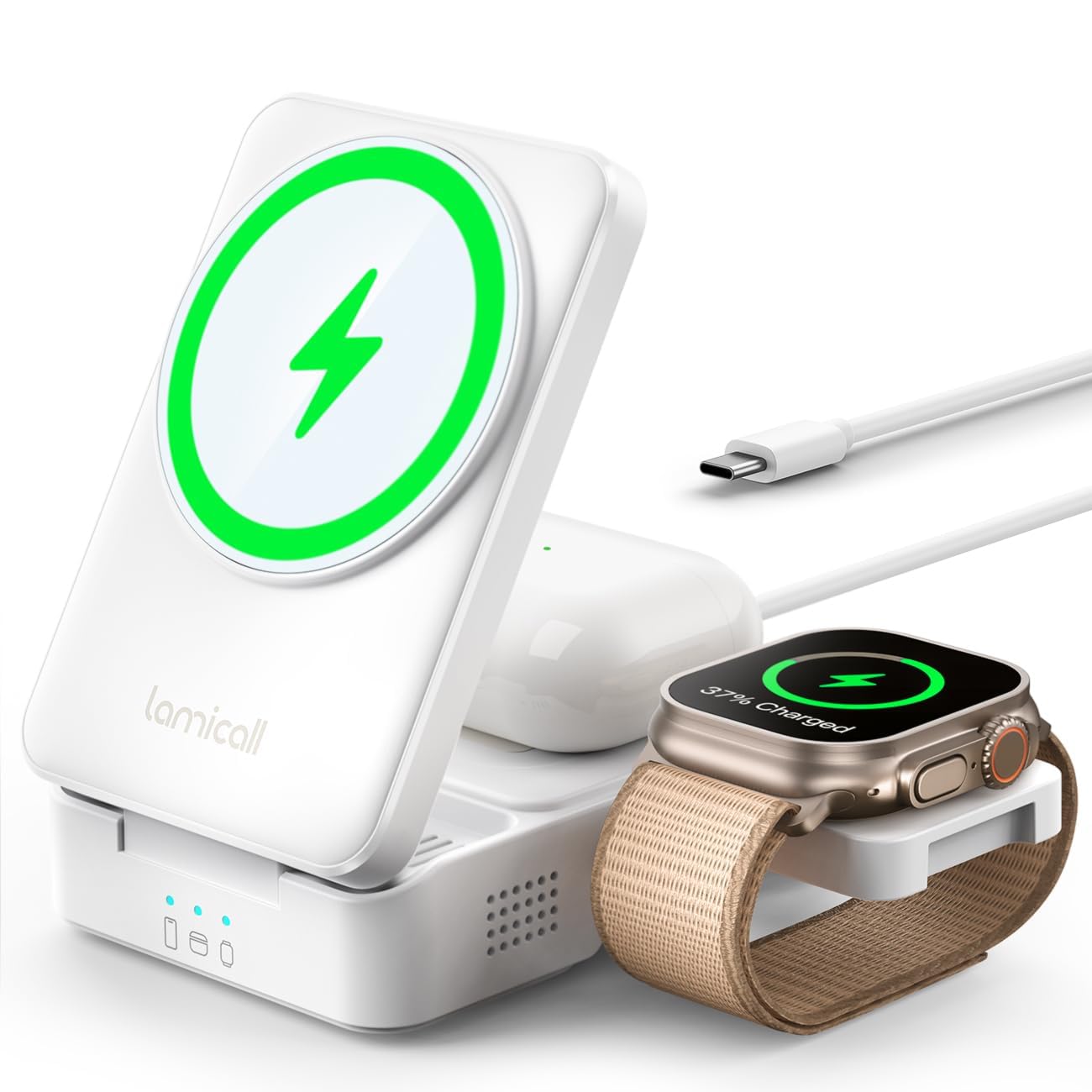 Foldable 3-in-1 Magnetic Wireless Charging Station with Cooling Support