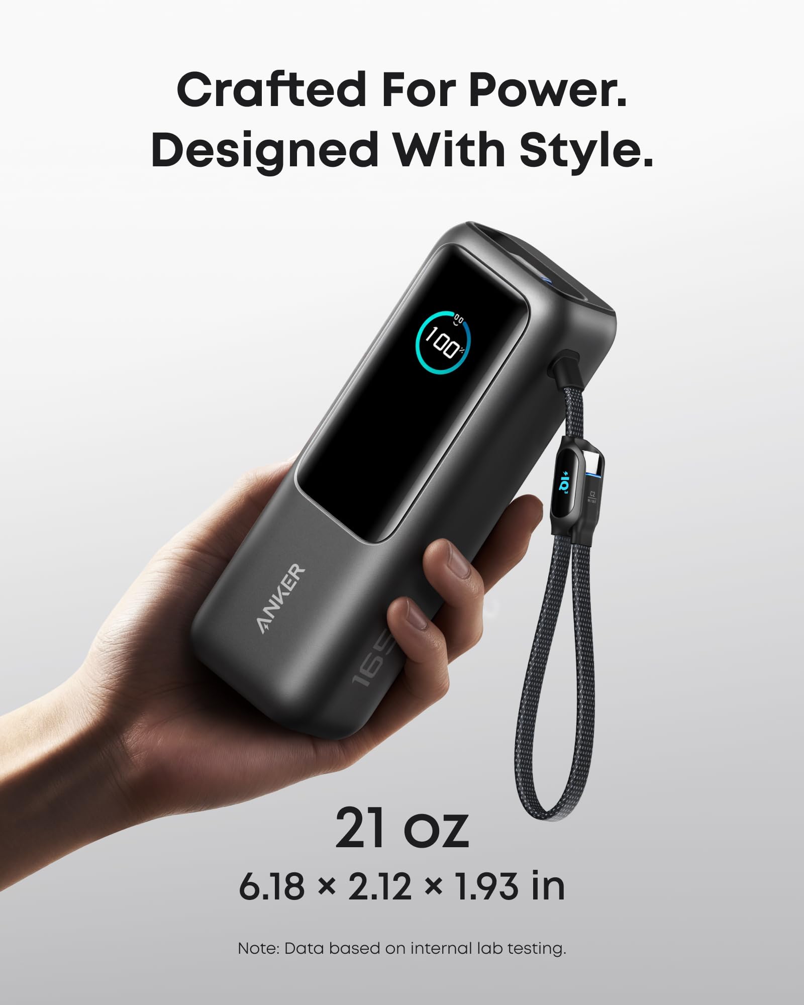 25000mAh 100W USB-C Laptop Power Bank with Built-In Cables