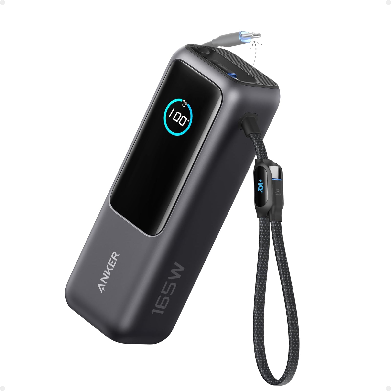 25000mAh 100W USB-C Laptop Power Bank with Built-In Cables