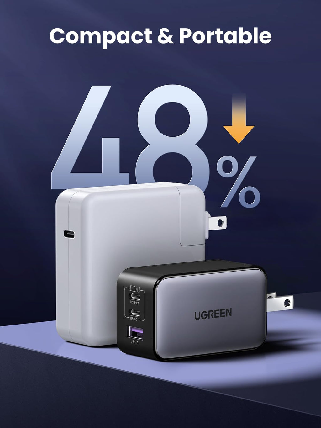 65W 3-Port GaN USB-C Charger with Foldable Compact Design