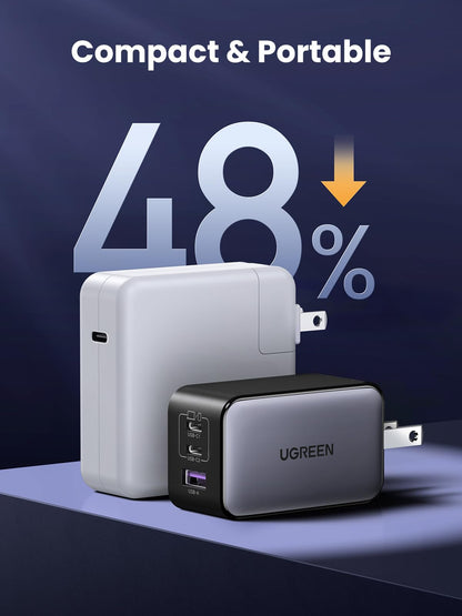 65W 3-Port GaN USB-C Charger with Foldable Compact Design