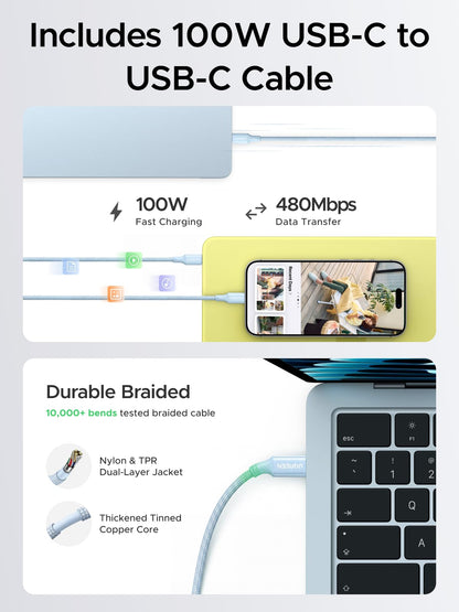 65W GaN USB-C Charger with Foldable Design and Fast Charging Cable
