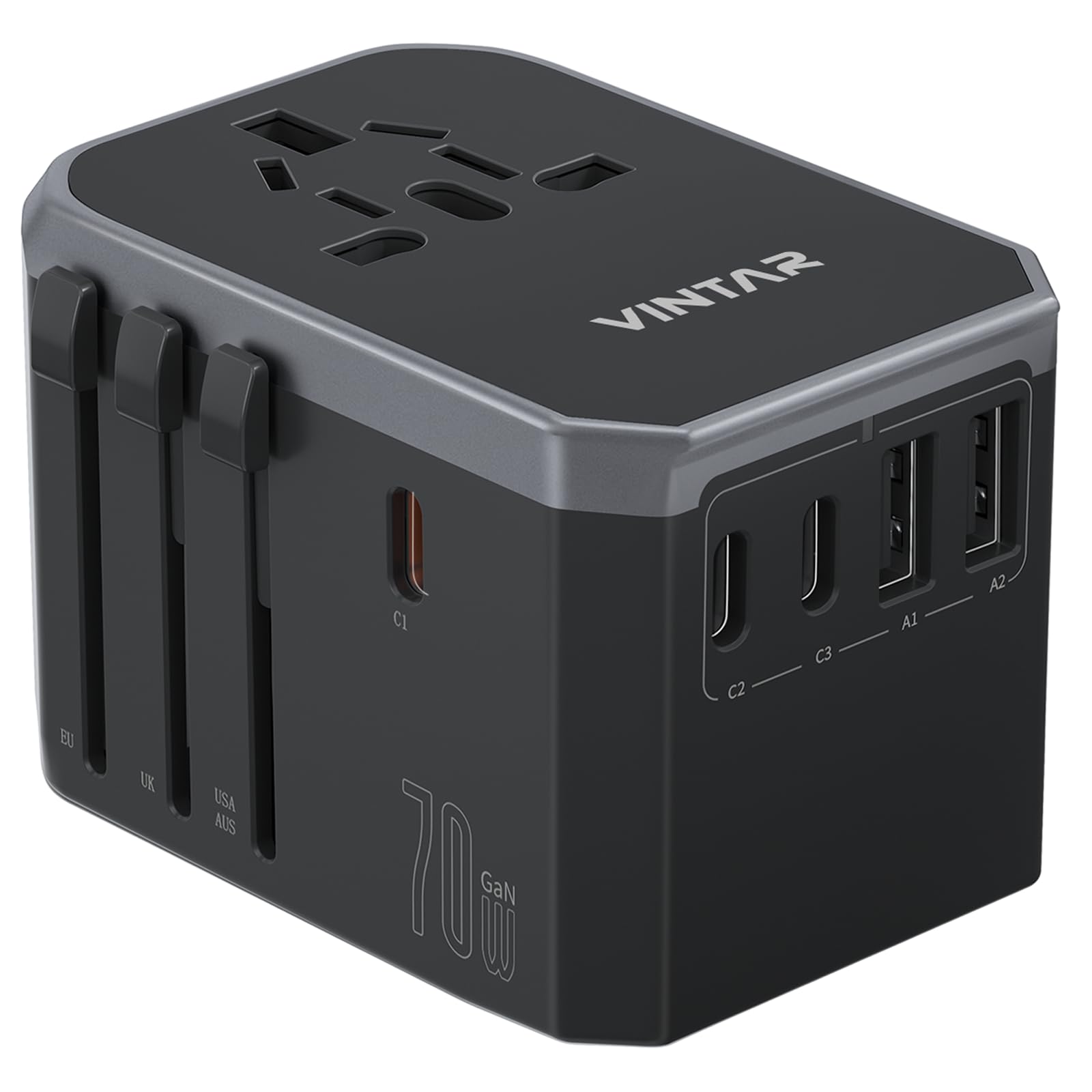 Universal Travel Adapter with 3 USB-C Ports, 2 USB Ports and Worldwide Compatibility