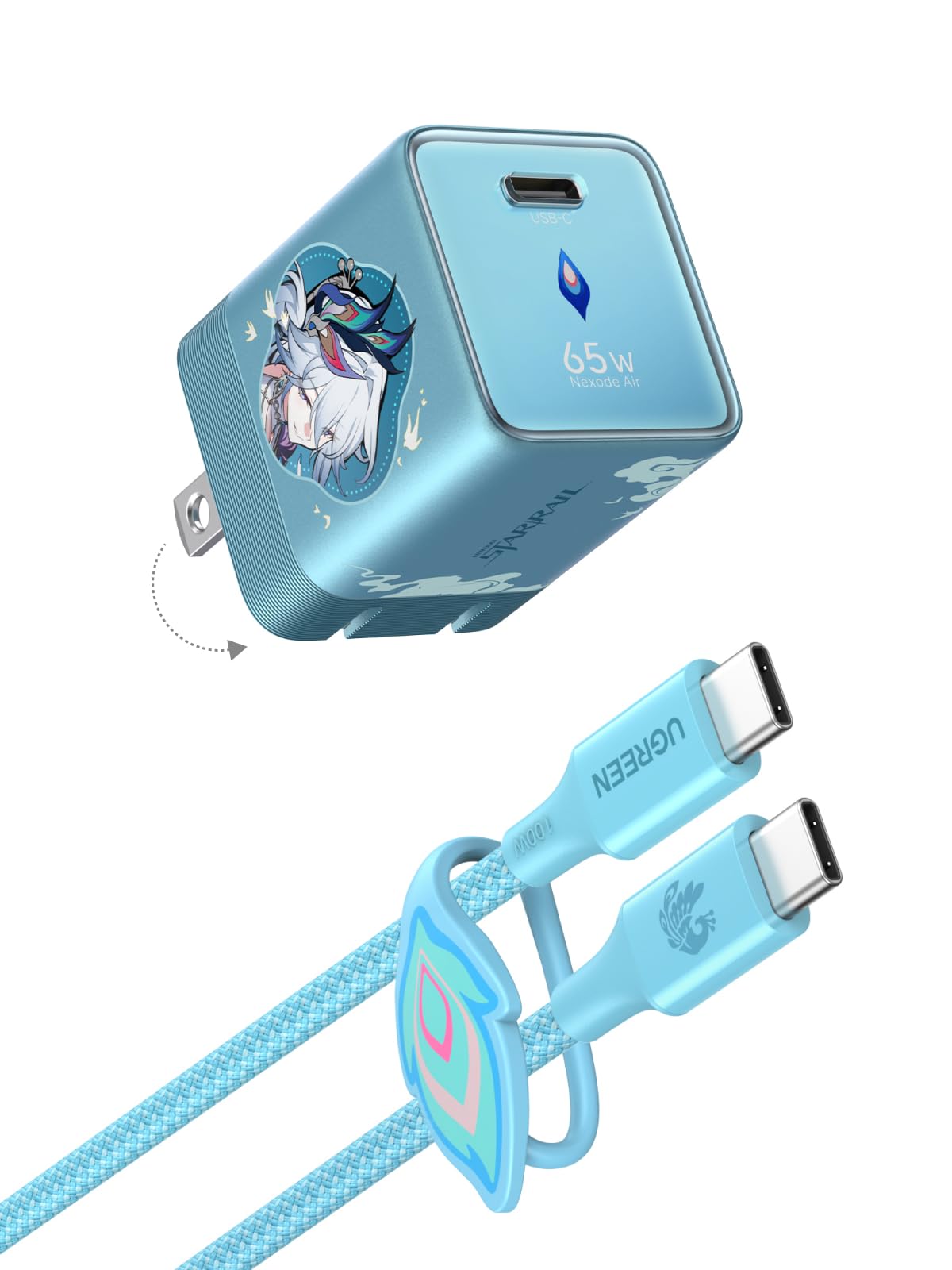 65W GaN USB-C Charger with Foldable Design and Fast Charging Cable