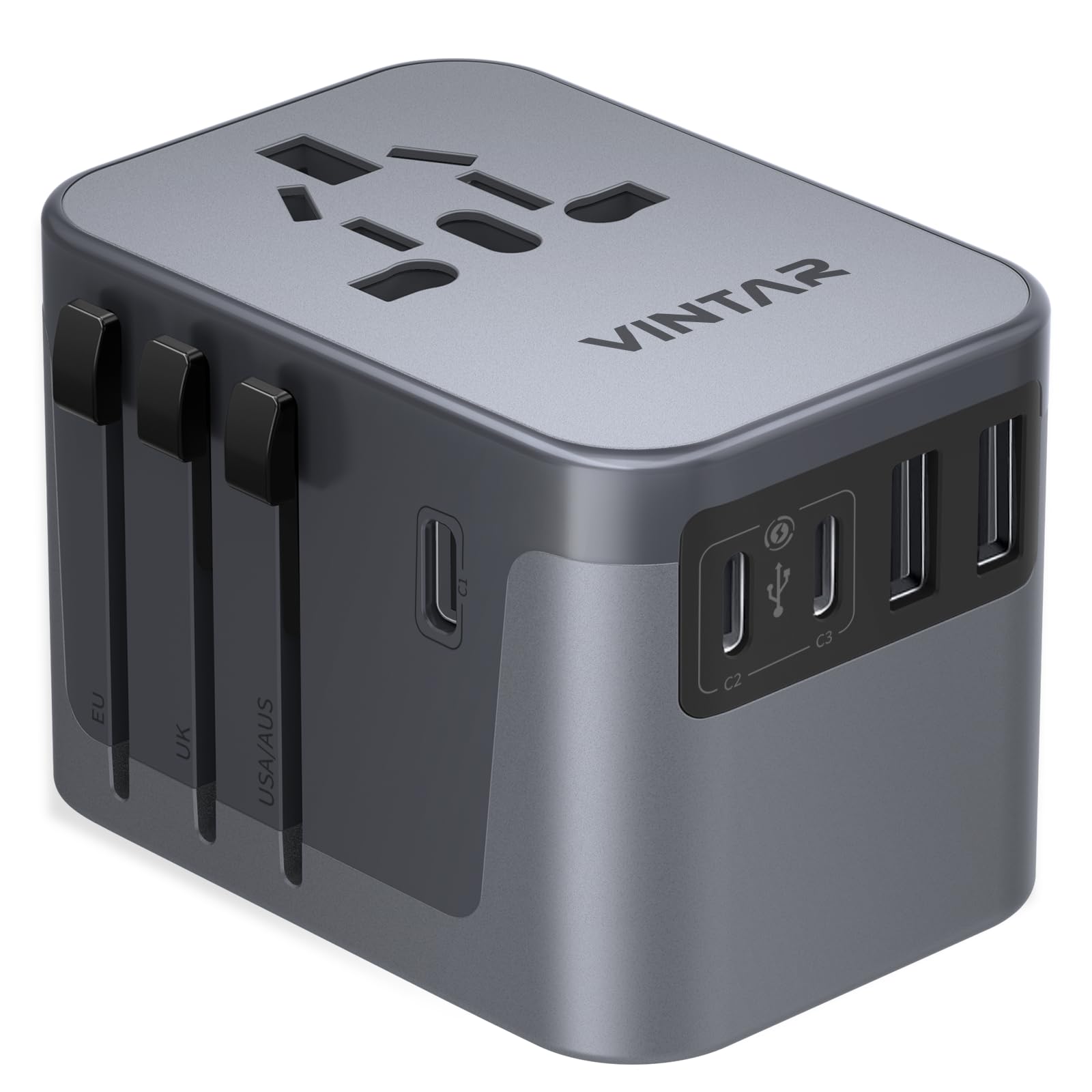 Universal Travel Adapter with 3 USB-C Ports, 2 USB Ports and Worldwide Compatibility
