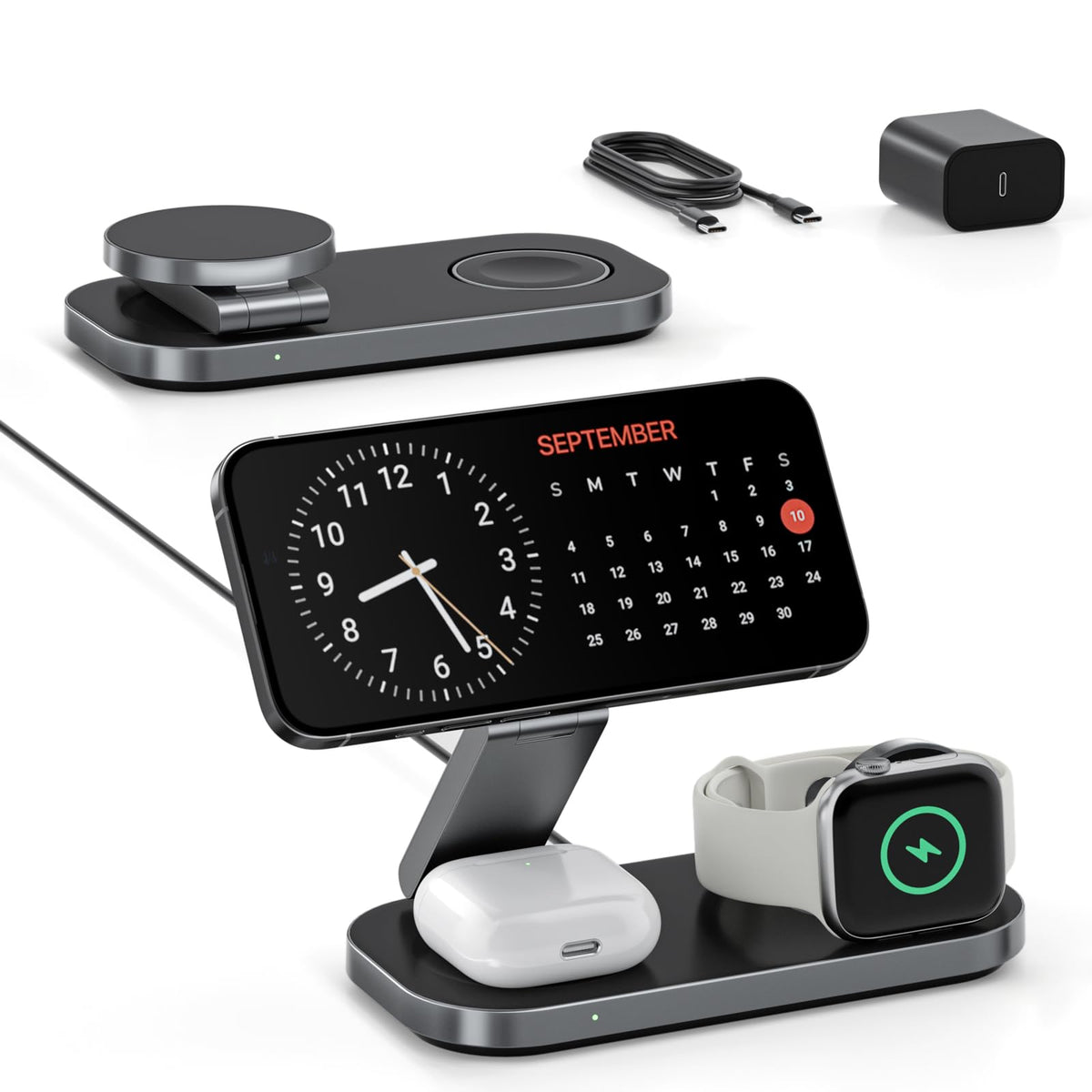 Foldable 3-in-1 Magnetic Wireless Charging Station for Apple Devices