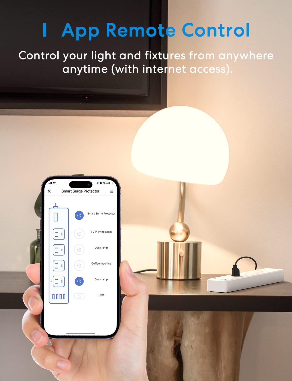 Smart Wi-Fi Power Strip with 4 Outlets, USB Ports and Voice Control Support