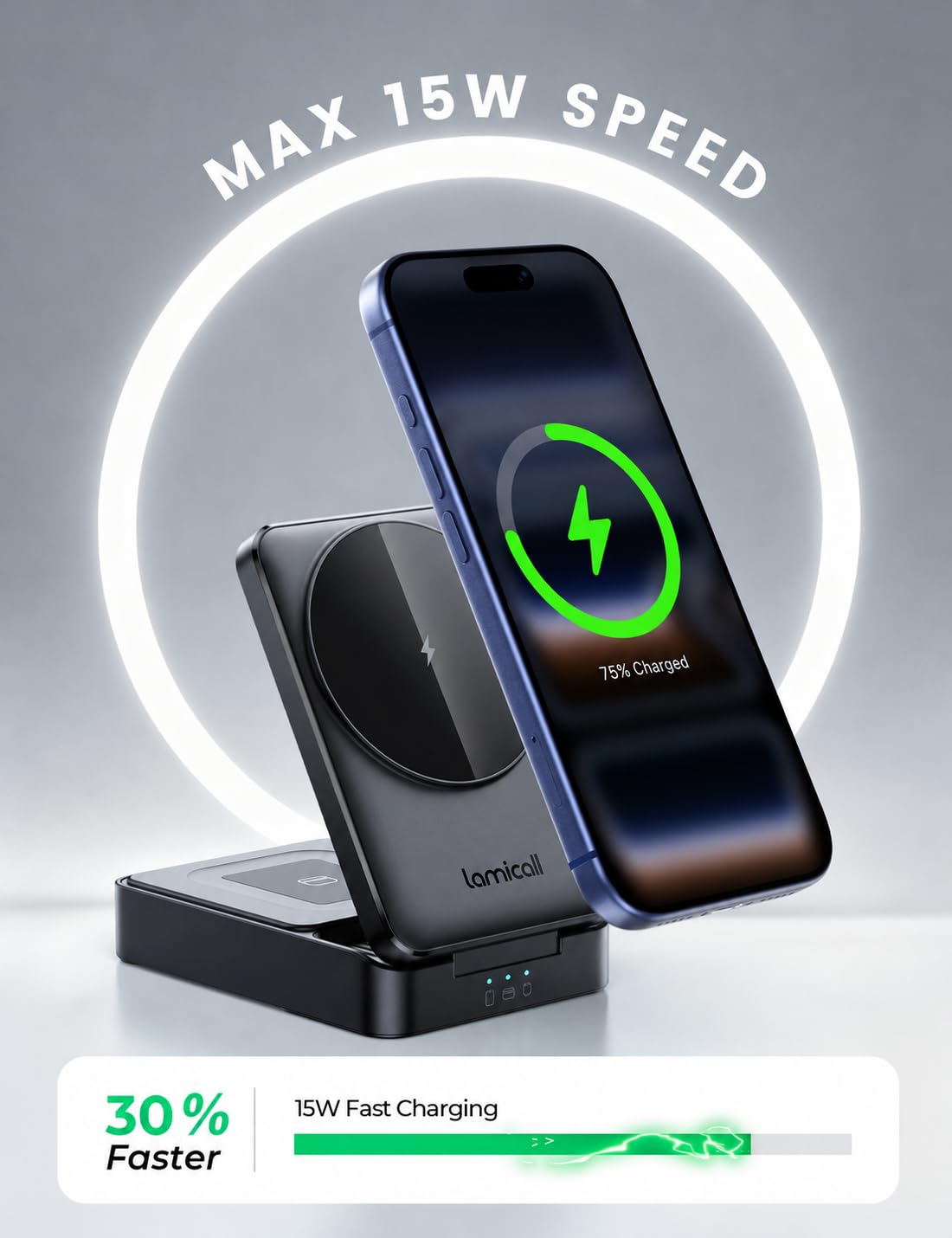 Foldable 3-in-1 Magnetic Wireless Charging Station with Cooling Support