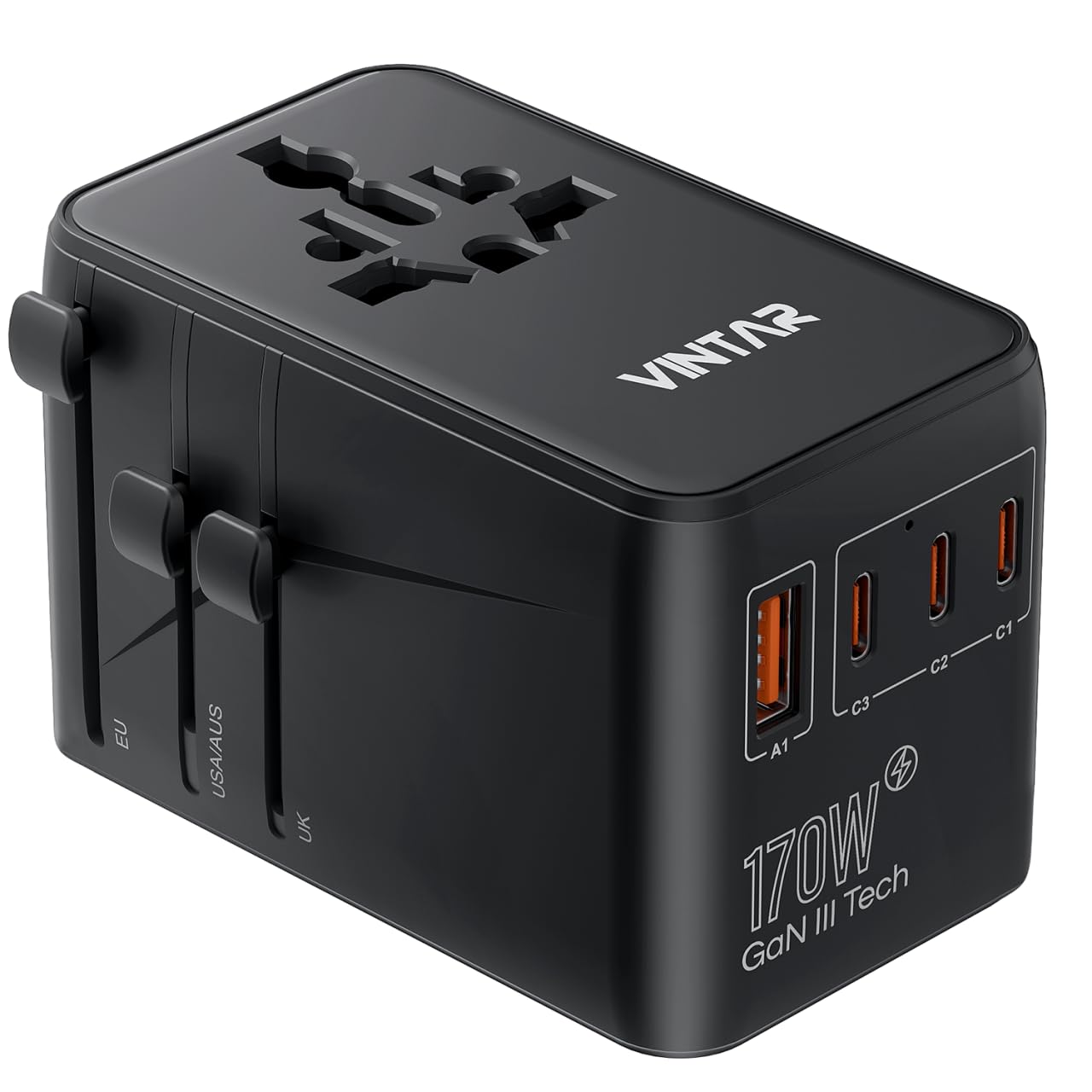 Universal Travel Adapter with 3 USB-C Ports, 2 USB Ports and Worldwide Compatibility