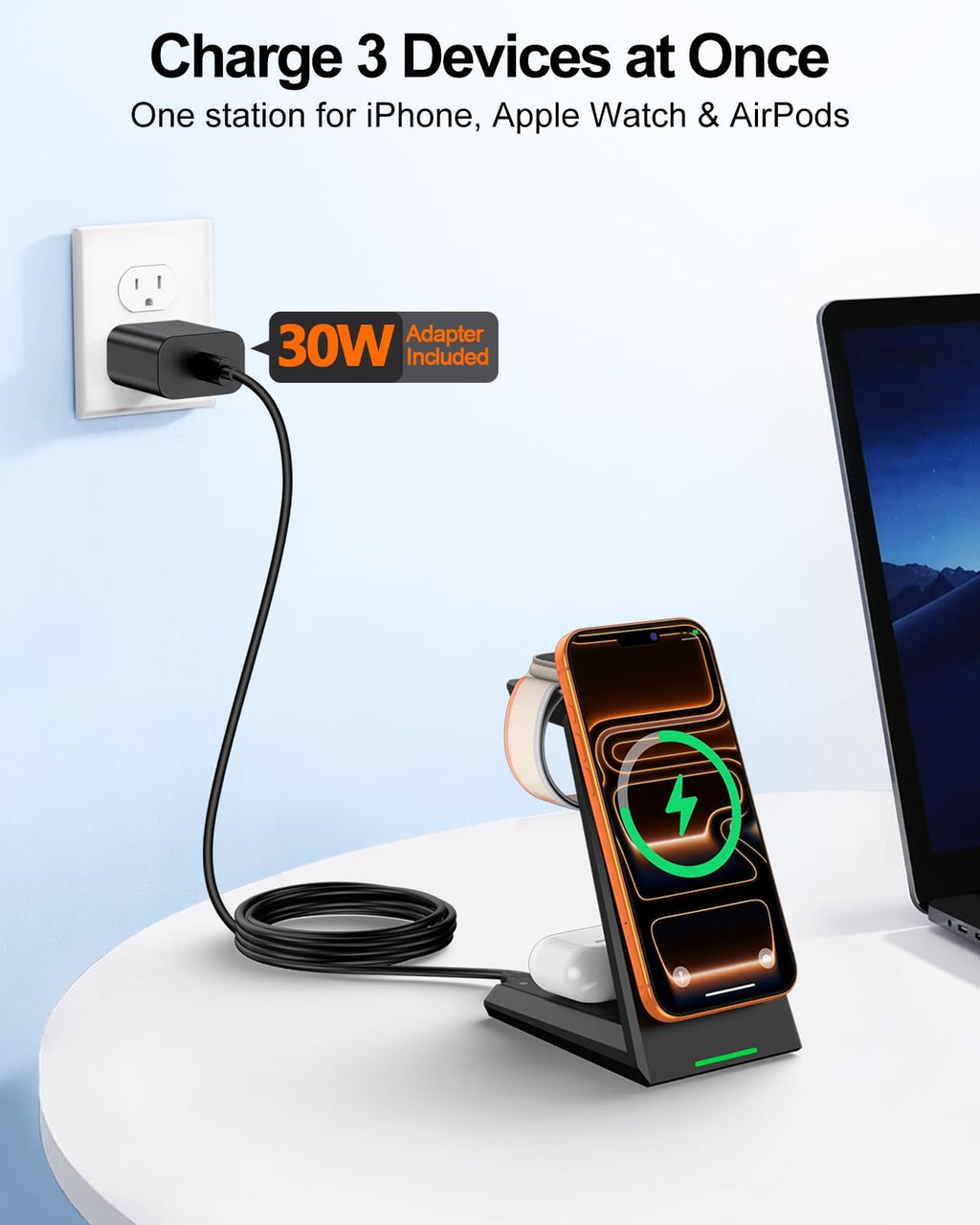 3-in-1 Magnetic Wireless Charging Station with 15W Fast Charging