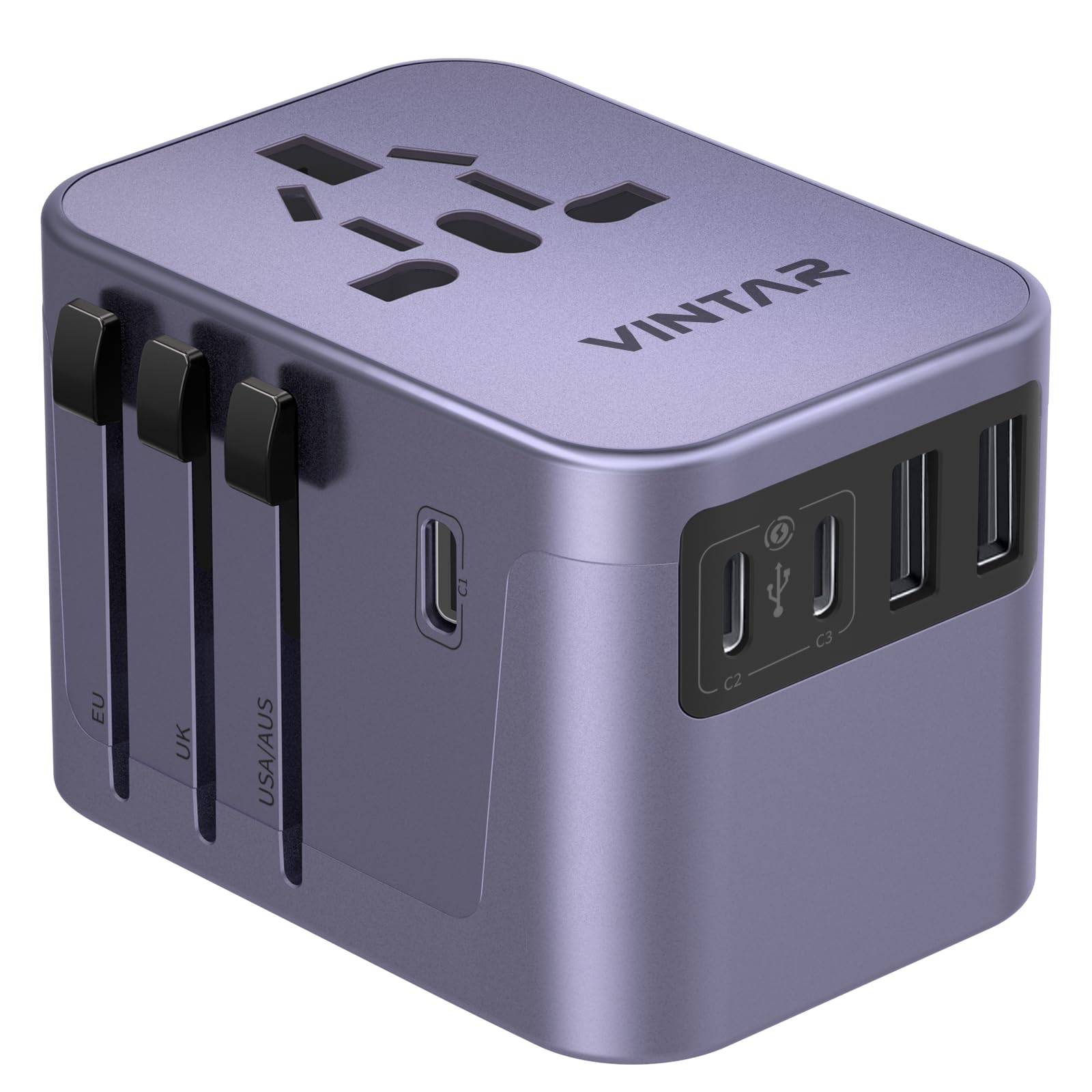 Universal Travel Adapter with 3 USB-C Ports, 2 USB Ports and Worldwide Compatibility