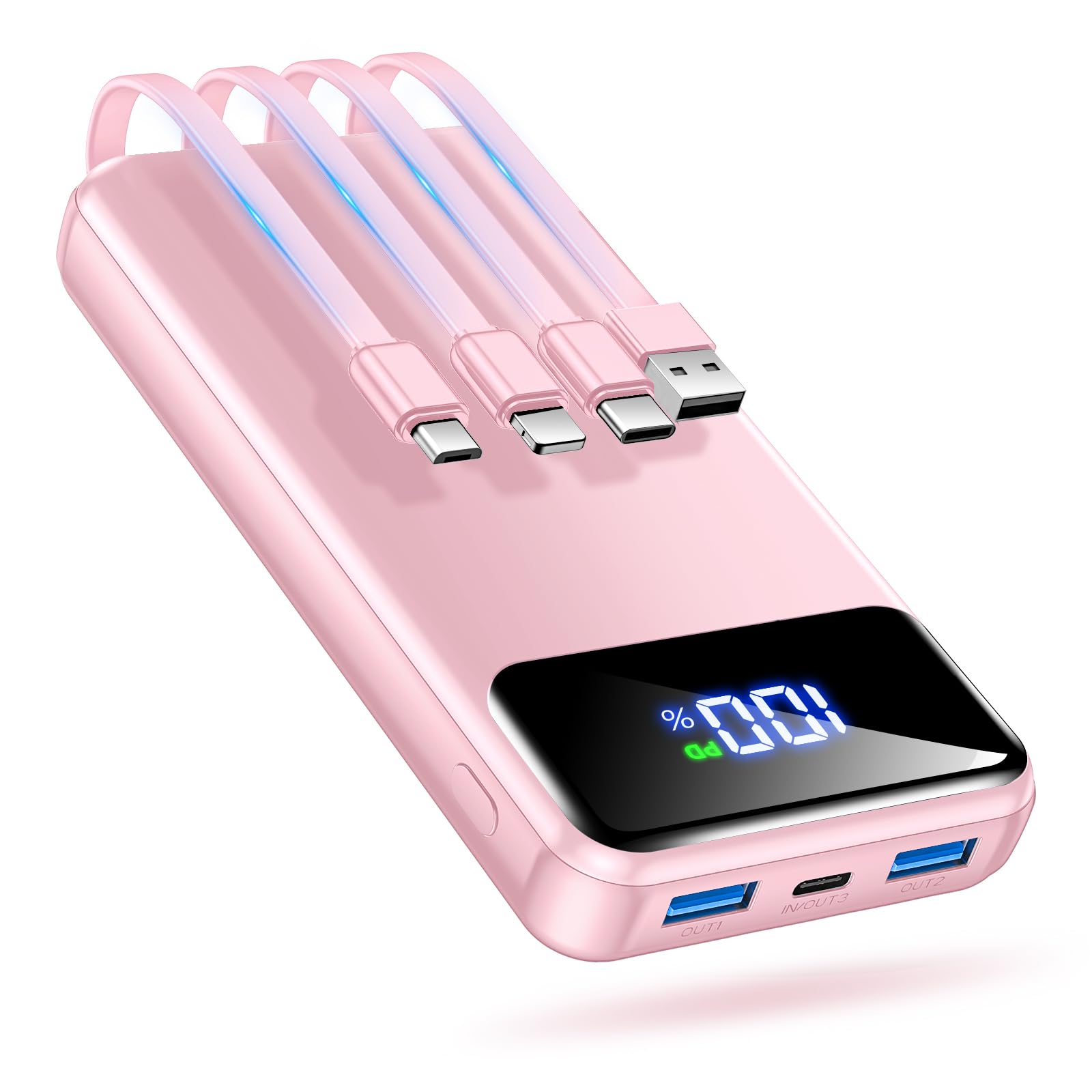 50000mAh Portable Power Bank with Built-In Cables and Fast Charging