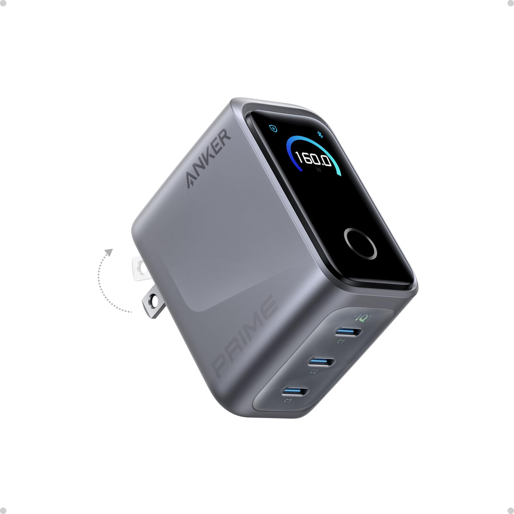 160W 3-Port GaN USB-C Charger with Smart Display Control