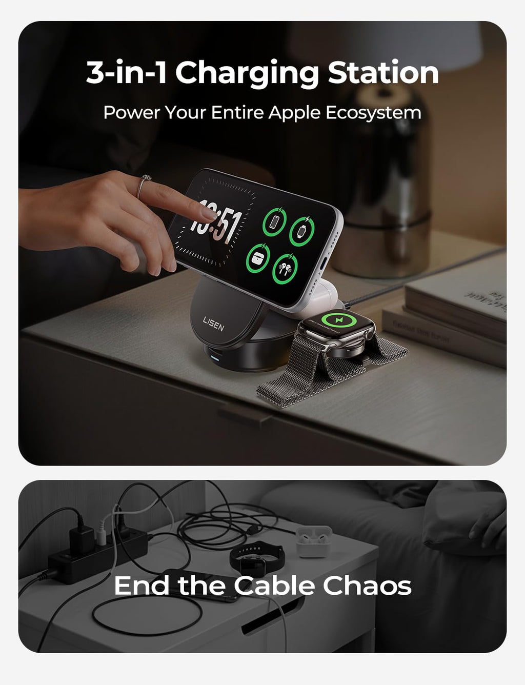 25W 3-in-1 Foldable Magnetic Wireless Charging Station with Stand & Adapter