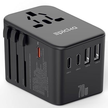 GaN Universal Travel Adapter with 3 USB-C PD Ports and 2 USB-A Ports