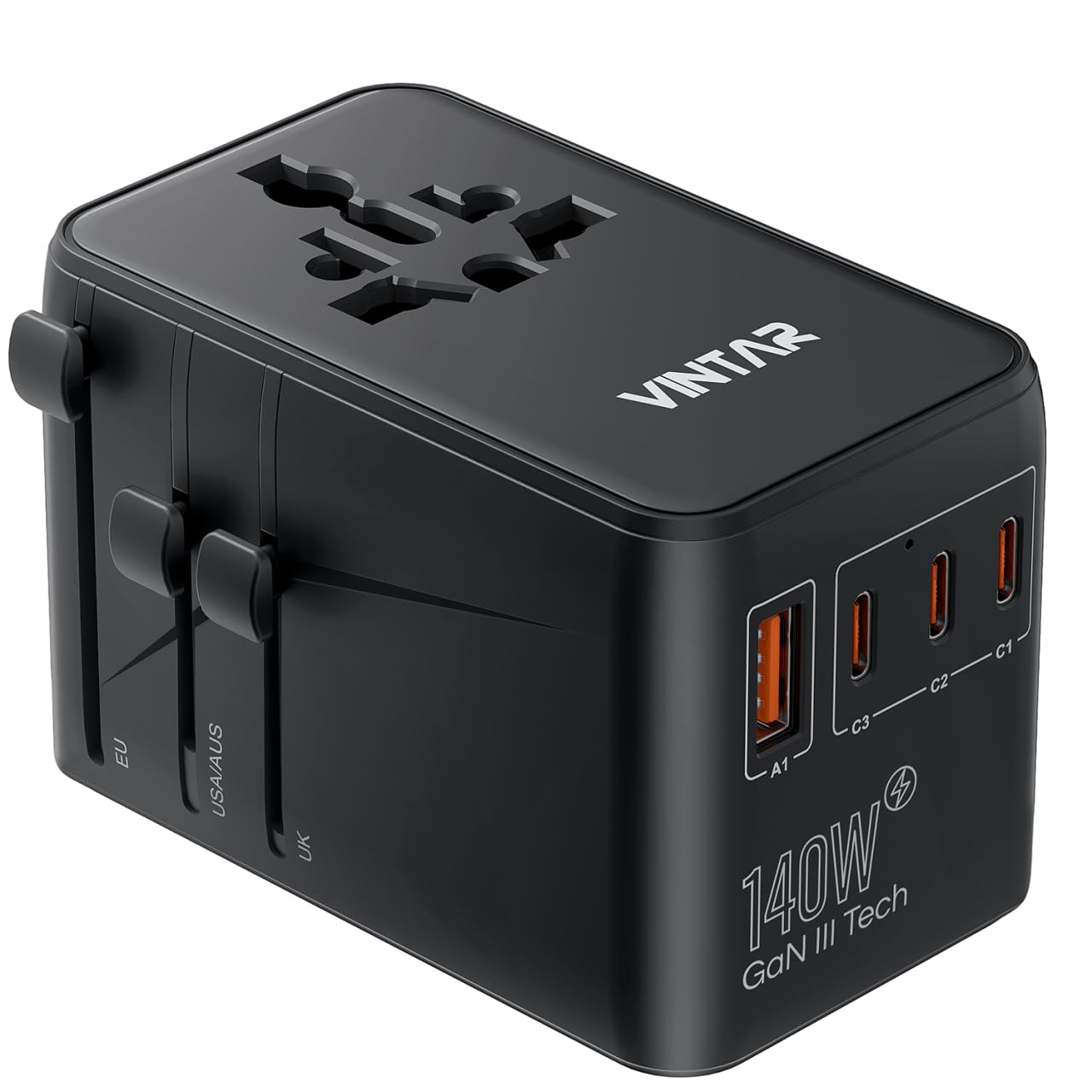 Universal Travel Adapter with 3 USB-C Ports, 2 USB Ports and Worldwide Compatibility