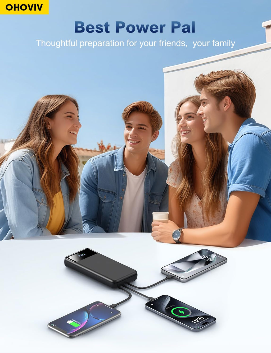 50000mAh Portable Power Bank with Built-In Cables and Fast Charging