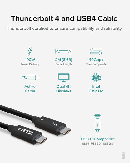Thunderbolt 4 USB-C Cable with 100W Charging and 40Gbps Data Transfer